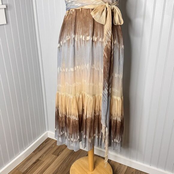 BCBG MaxAzria Sz 8 Silk Halter Dress Ombre Boho Prom Formal Tie Y2K Fairy A-Line - Picture 3 of 16